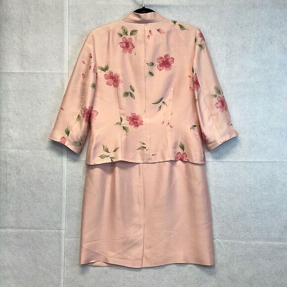 TALBOTS Sheath Dress and Jacket Set Size 12 Pink Floral 100% Silk Button Front - Picture 8 of 12